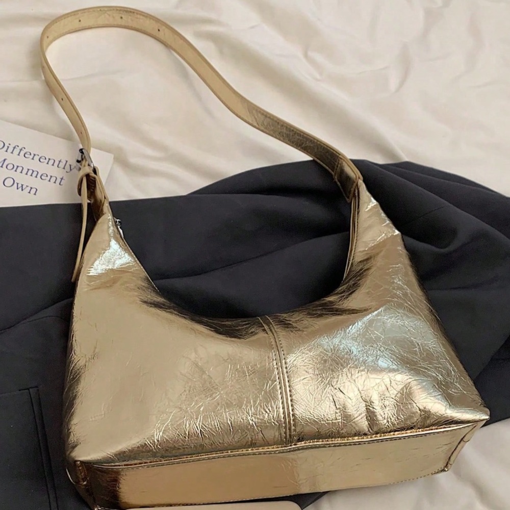 🆕 Metallic Silver Hobo Shoulder Bag - Picture 6 of 7